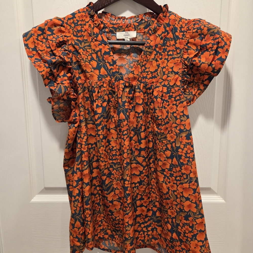 Entro Floral Orange and Teal Top